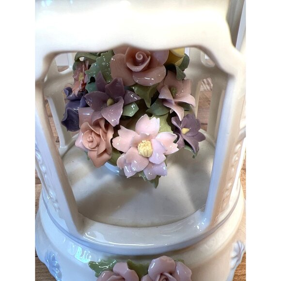 Porcelain Birdcage Music Box With Hand-Painted Floral Details & Intricate Design - Picture 2 of 6